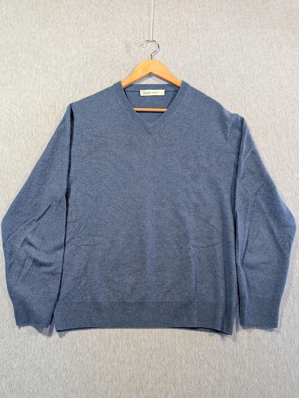 Blarney Woollen Mills Cashmere Sweater Men's Large Blue V-Neck